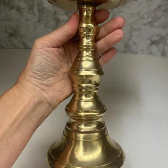 Vintage Large Solid Brass Pillar Candle Holder/Pedestal Candle Holder/Farmhouse - Picture 7 of 7